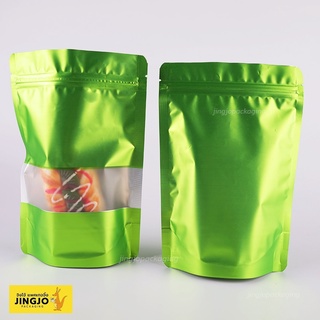 ถุงซิปล็อค ถุงฟอยด์ เจาะหน้าต่าง ตั้งได้ สีเขียว [50ใบ] - Jingjo Packaging Ziplock Bags