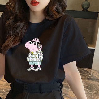 CX คอกลมเกาหลีเสื้อยืดขนาดบวกการ์ตูน Peppa รูปแบบหมูพิมพ์เสื้อยืดผ้าฝ้ายเสื้อยืดขนาดใหญ่สําหรับ yN.