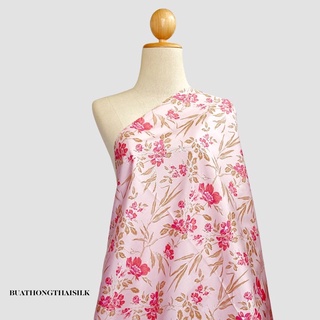 FLORAL DESIGN PRINTED THAI SILK FABRIC - ผ้าไหมไทยแท้ พิมพ์ลาย ลวดลาย ดอกไม้