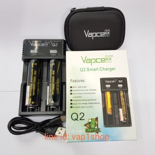 ชุดชาร์จพร้อมถ่านVapcell ของแท้100%เครื่องชาร์จรุ่นQ2+ถ่านINR18650 2000mAh 38A 2ก้อน แถมกระเป๋าใส่ถ่าน