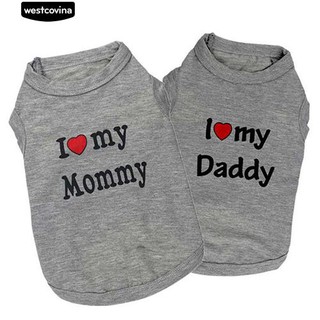 Daddy Mommy Letter พิมพ์เสื้อเชิ๊ตหมาเสื้อผ้าเสื้อเชิ๊ตฝ้ายเสื้อลำลองสัตว์เลี้ยง