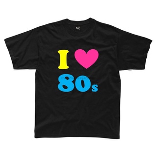 เสื้อผ้าผชI LOVE THE 80s เสื้อยืดลําลอง แขนสั้น คอกลม ลายแฟนซี สีดํา ไซซ์ S-3XL แฟชั่น สําหรับผู้ชาย ส่งฟรีS-5XL