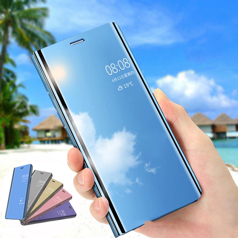 Huawei Nova3E Nova2i Hard PC+Leather Smart Clear View Plating Mirror Standing Flip Cases