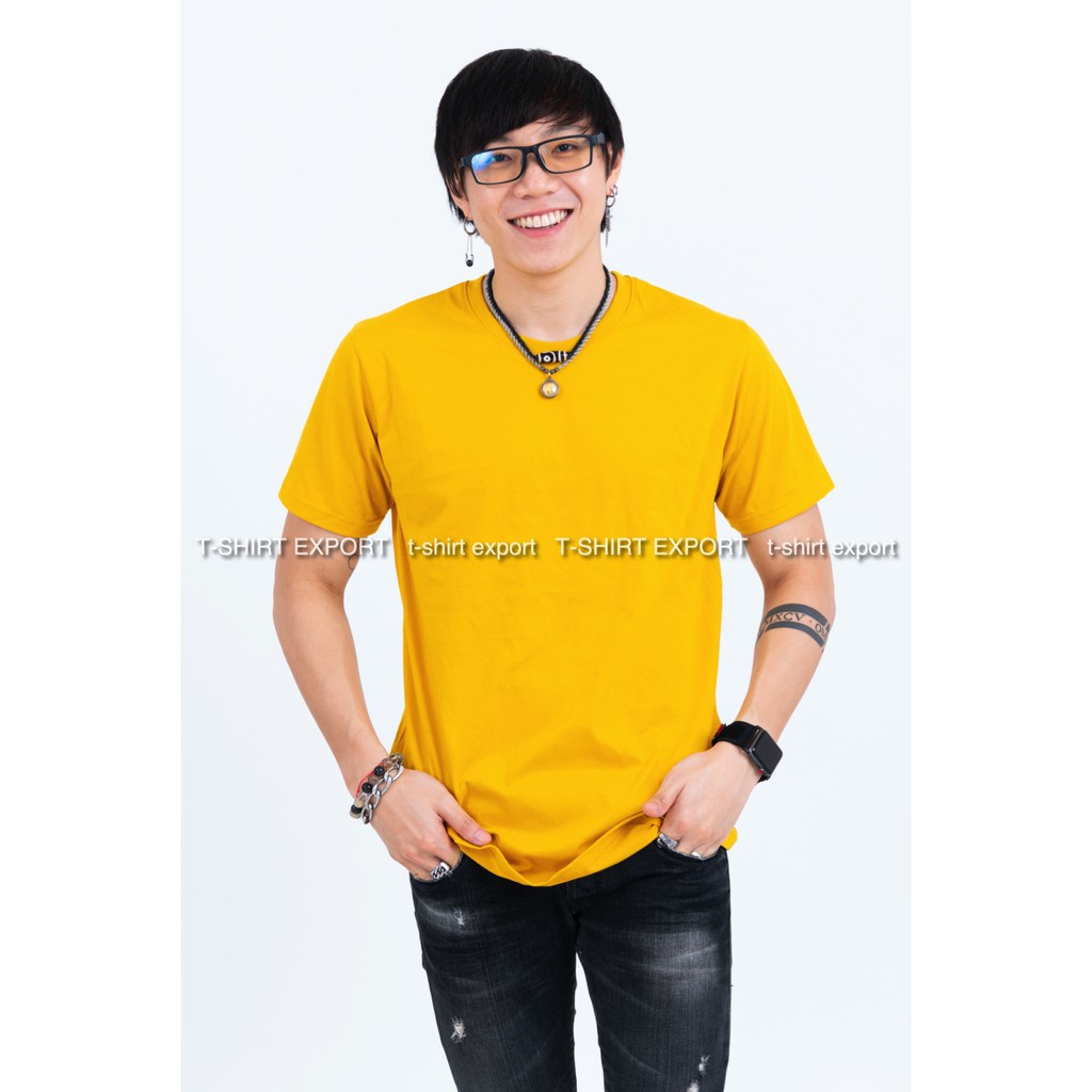 เสื้อยืดแฟชั่น ผู้ชาย T-Shirt cotton 100% คอกลม แขนสั้น สีเหลืองมัสตาร์ด