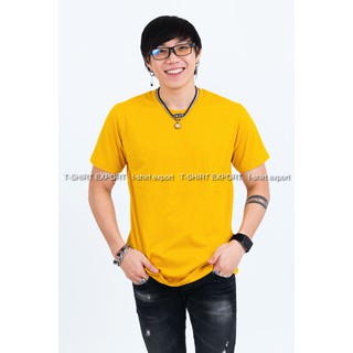 เสื้อยืดแฟชั่น ผู้ชาย T-Shirt cotton 100% คอกลม แขนสั้น สีเหลืองมัสตาร์ด