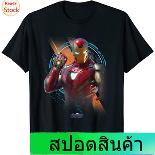 เสื้อยืดผ้าฝ้ายพิมพ์ลายแฟชั่น เสื้อยืดแขนสั้น Marvel Avengers Endgame Iron Man Time Travel Platform Logo T-Shirt Sports