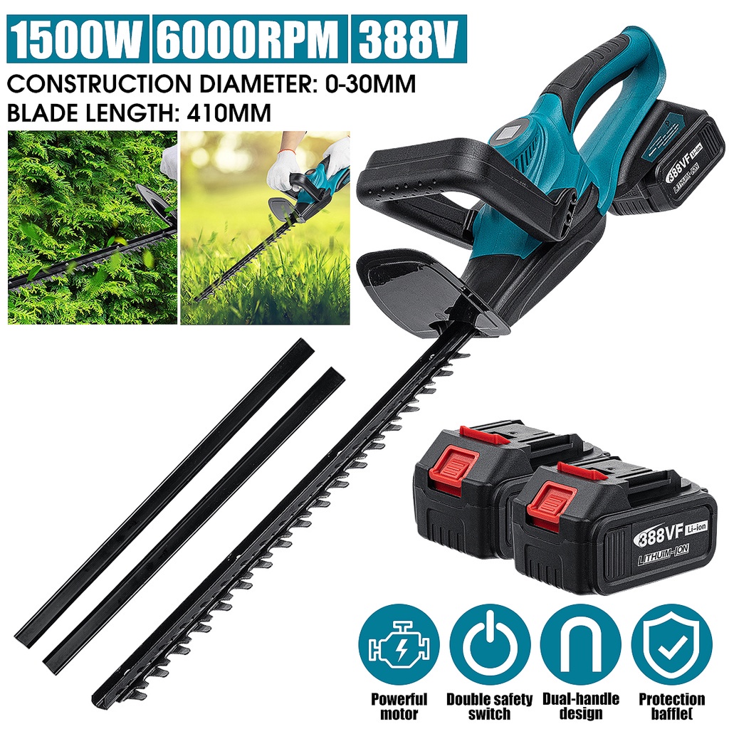 1500W 388VF ไร้สาย Hedge Trimmer ไฟฟ้า Hedge Trimmer แบตเตอรี่ไร้สาย Pruner Trimmer สําหรับหญ้าสวนเค
