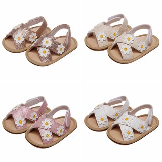 Baby Shoes Kids Girls Cross Strap Flower Sandals Toddler Rubber Sole Anit-slip Walkers Shoes