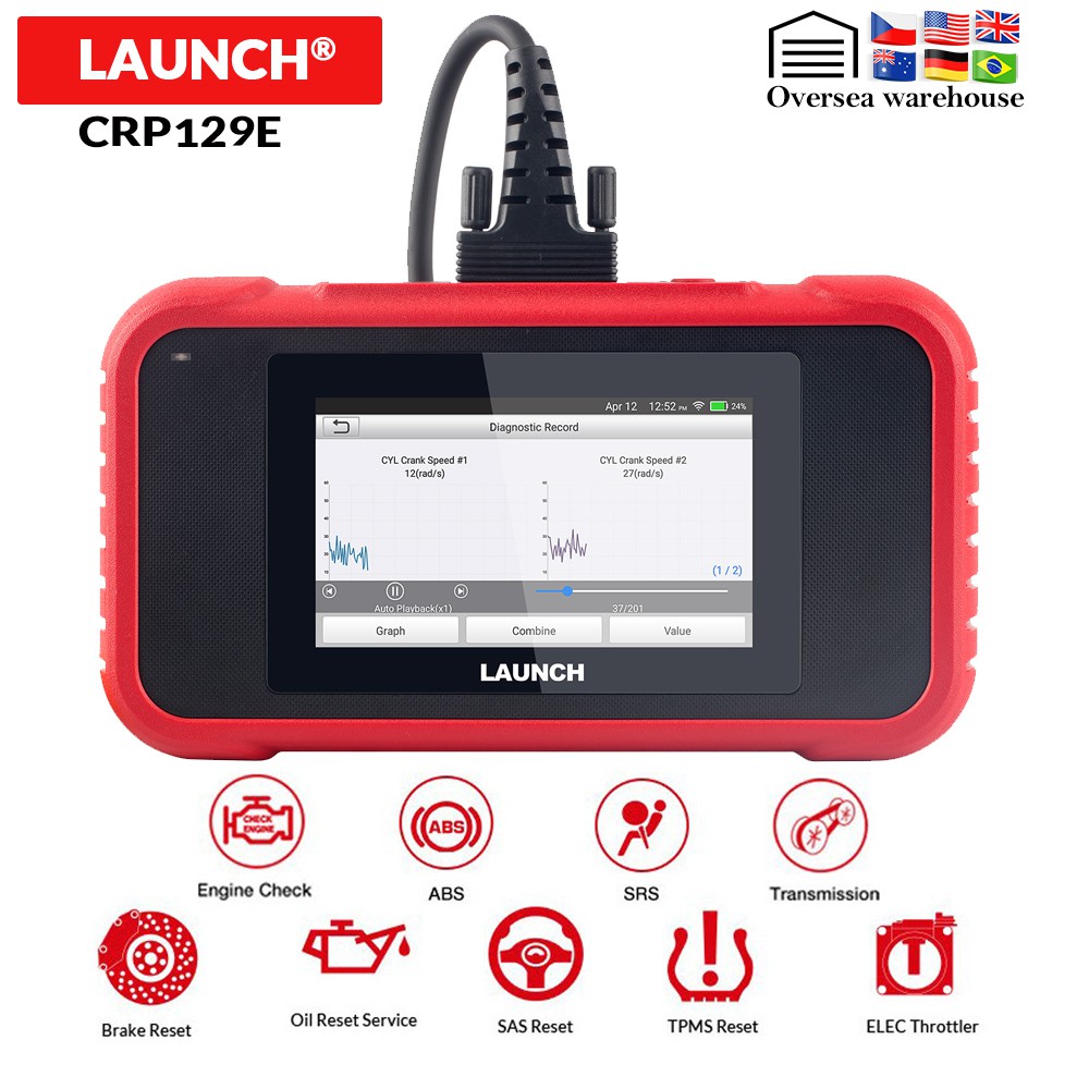 LAUNCH X431 CRP129E OBD2 Auto Code creader Scanner รองรับเครื่องยนต์ ABS SRS AT น้ํามันเบรก SAS ETS 