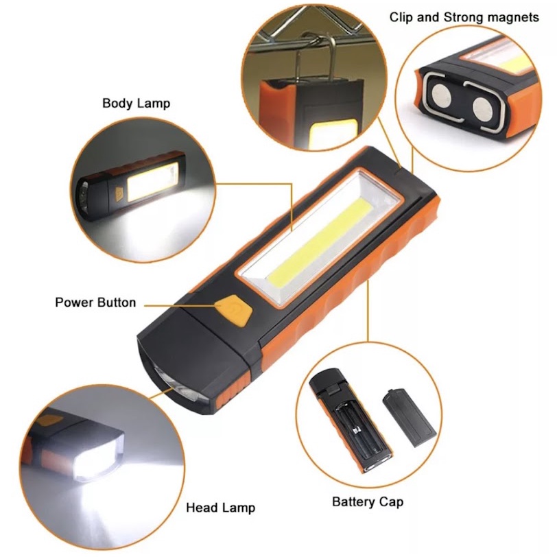 พร้อมส่ง แบบพกพา COB LED ทำงานไฟฉายไฟฉาย Magnetic Hook Hand เครื่องมือโรงรถกลางแจ้ง Camping กีฬาโคมไฟ