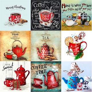 ชุดงานปักครอสติชเม็ดบีดทรงเพชร 5D Diy รูปถ้วยกาแฟสําหรับตกแต่งบ้าน