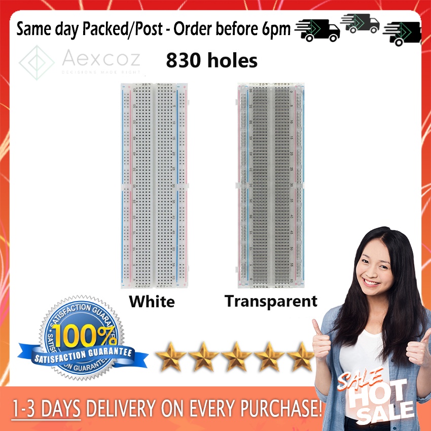 MB-102 สีขาว/โปร่งใส Breadboard 830 Point Bread board Project Test DIY ESP32 Arduino