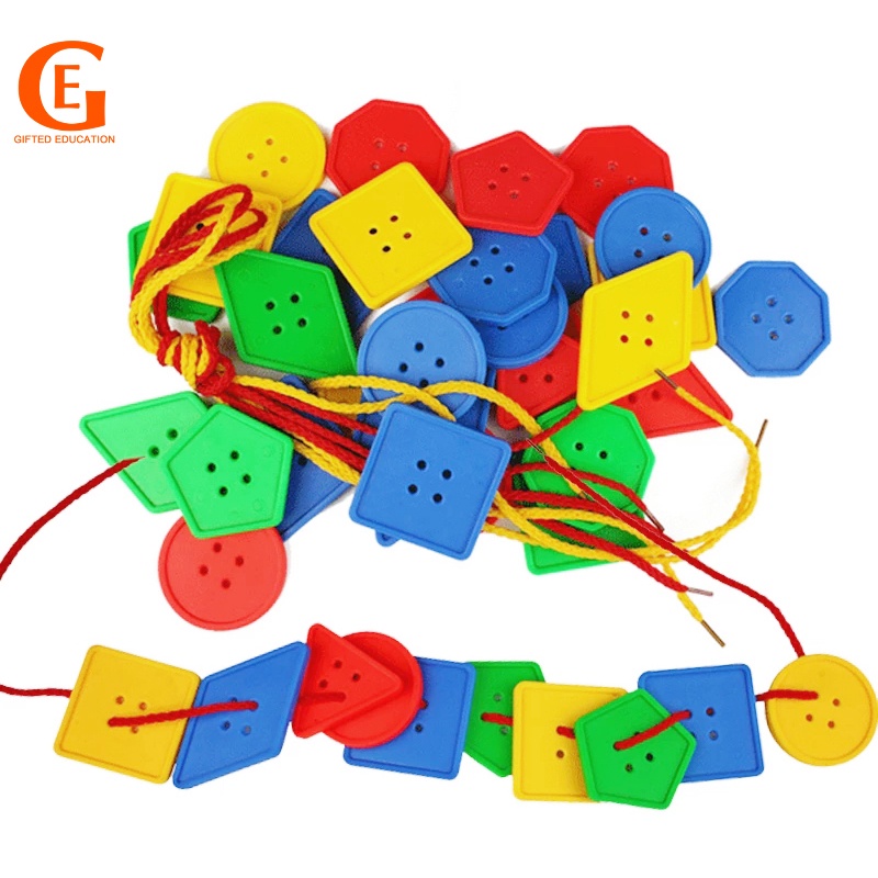 40 ชิ้นเด็ก Montessori ของเล่นของเล่นเพื่อการศึกษา Early Learning เรขาคณิตบล็อกรูปร่าง Sorters ด้ายการสอนเครื่องมือ