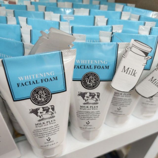 โฟมล้างหน้า นมวัว whitening facial foam milk plus bright and white scentio