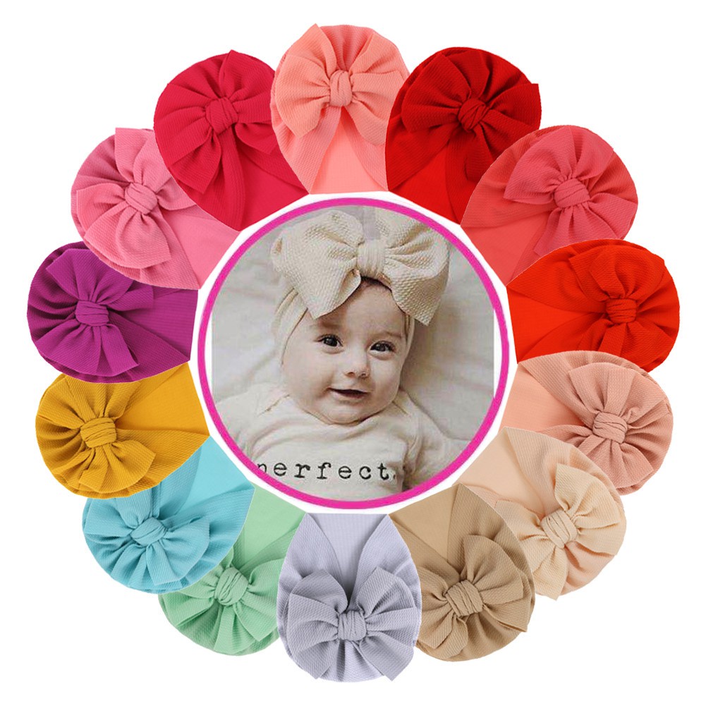 Seersucker หมวกบีนนี่ ผ้าวาฟเฟิล ประดับโบว์ ขนาดใหญ่ สีพื้น สําหรับเด็กทารก 0-5T 1 ชิ้น