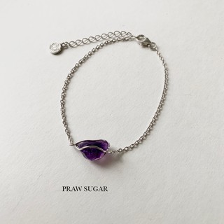 Amethyst Bracelet [หินแท้] สร้อยข้อมือหินธรรมชาติอเมทิส (เรือนเป็นเงินแท้) (มี 2 สี)