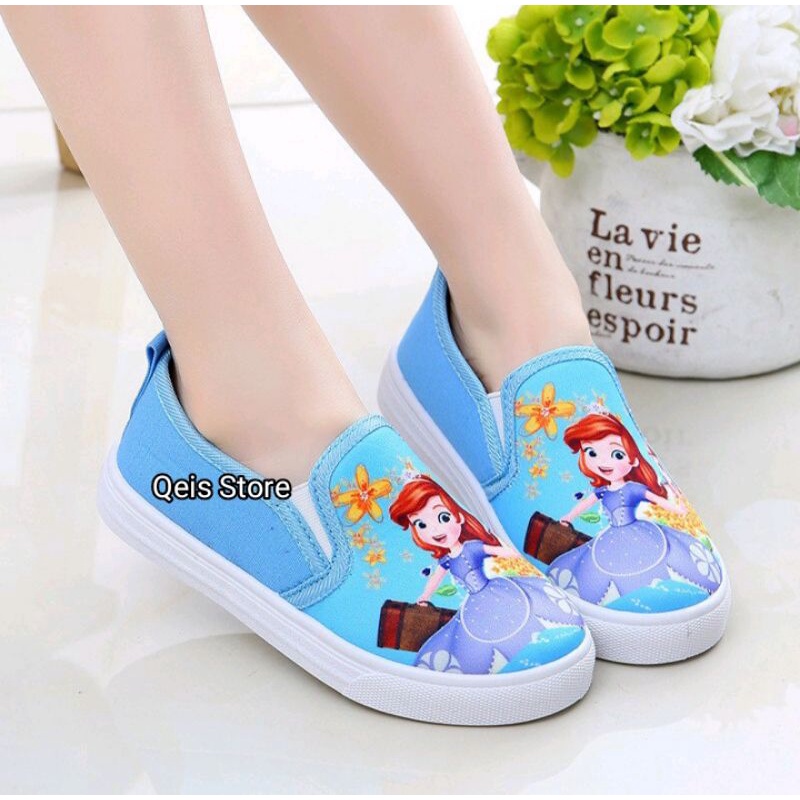 Qeis รองเท้าเด็กผู้หญิงน่ารัก อายุ 1 2 3 4 5 ปี พร้อม Princess Sofia Motif พร้อมสาย
