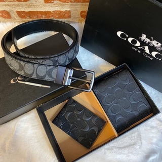 COACH Short Wallet with Belt Set Signature