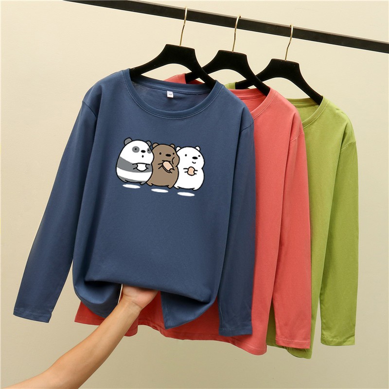 คุณภาพดีและราคาถูก หมีน่ารักกาพิมพ์ลายร์ตูน 9 สี 5 ขนาด เสื้อแขนยาวเสื้อยืด