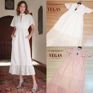 Maxi Dress แขนระบาย ผ้าcotton ฉลุลาย