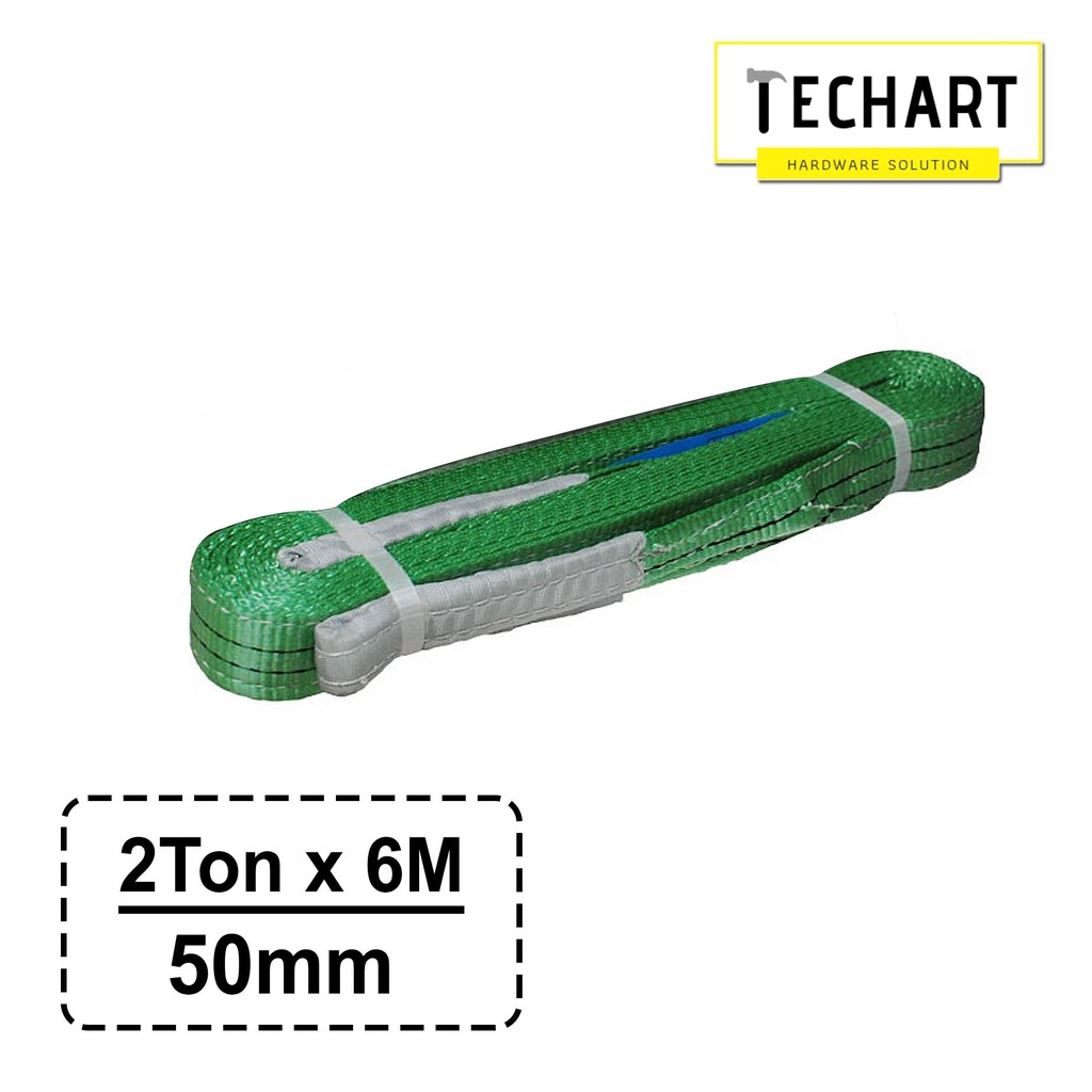 GREEN Flat Webbing Sling Lifting Sling Strap 50 mm (Safety Factor 6:1) Max. 2 ตัน x 6 เมตร [สลิงตาแล
