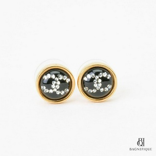 CHANEL EARRING CC LOGO 1 CM BLACK GOLD