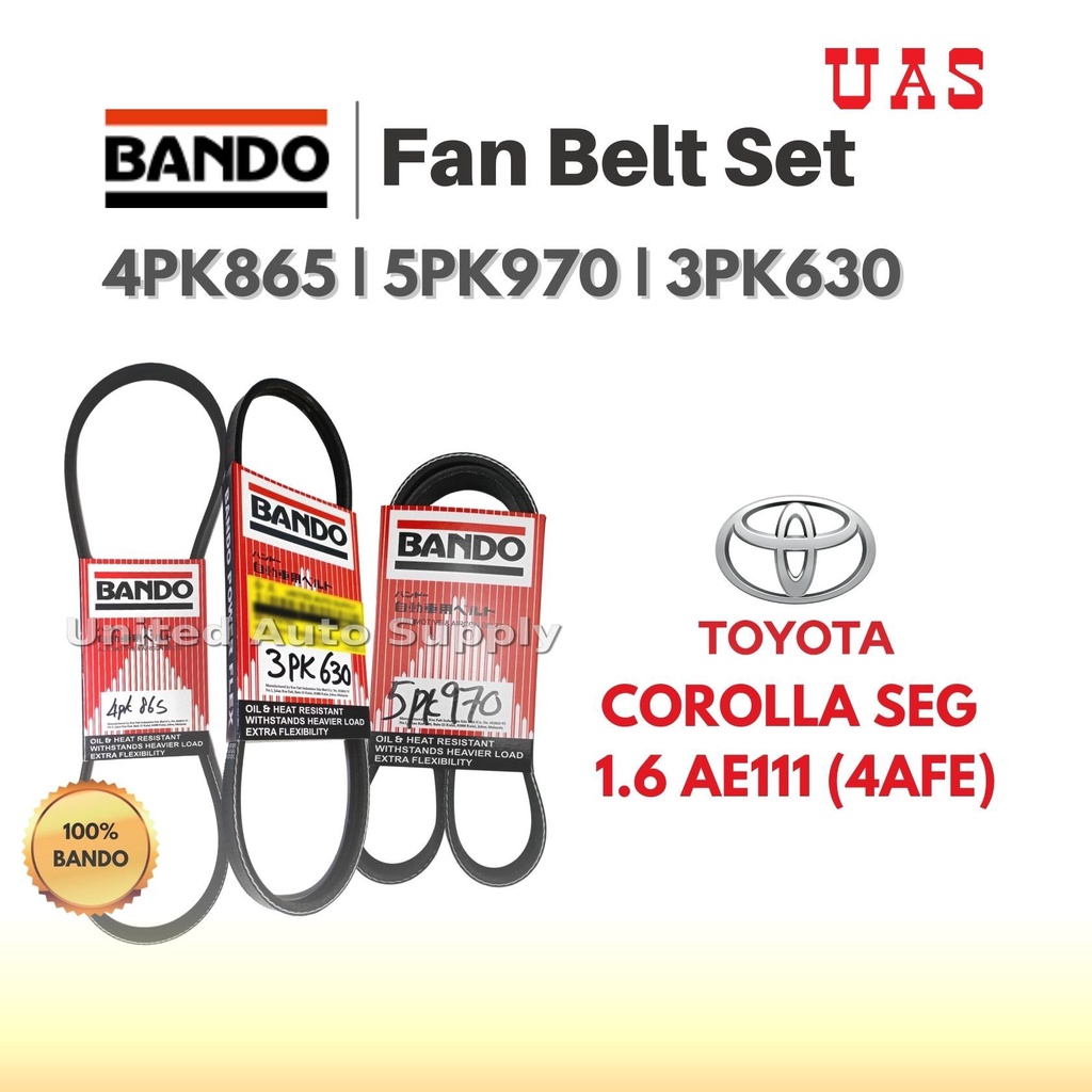 BANDO พัดลมชุดเข็มขัด 4PK865 5PK970 3PK630 สําหรับ TOYOTA Corolla SEG 1.6 AE111/ ae101