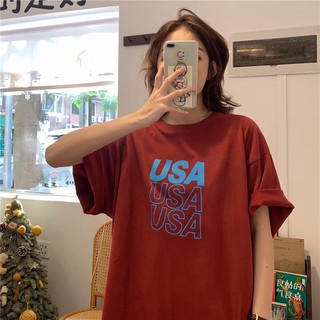 Sky เสื้อยืดเกาหลี USA งานสกีนมาตรฐาน ผ้าคอนตอน เสื้อยืด โอเวอร์ไซส์ งานดีผ้าไม่บาง เสื้อยืด  A015