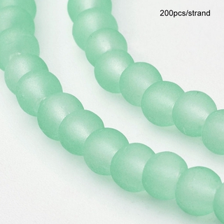 Beadthoven 200pcs/strand Transparent Glass Bead Strands Frosted Round DarkTurquoise 4mm Hole: 1.1~1.6mm