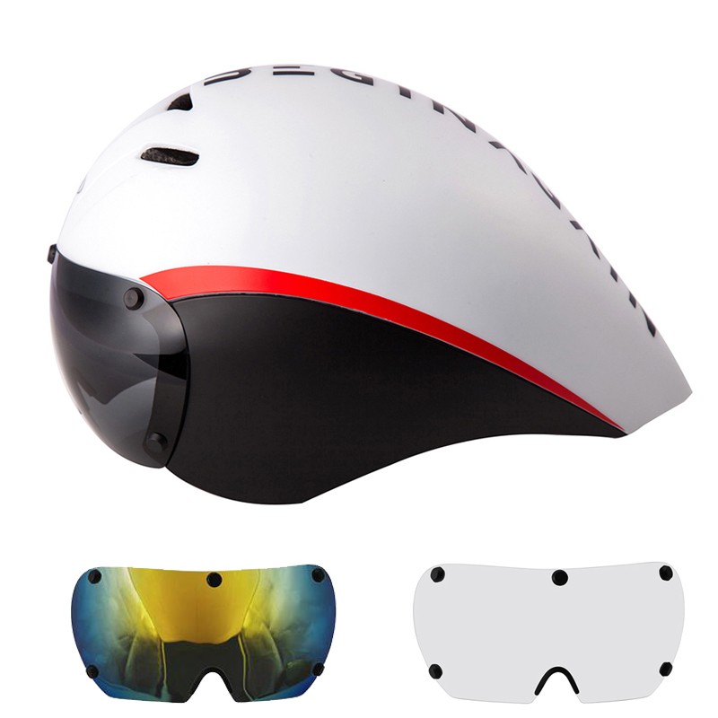 หมวกกันน็อครุ่น Racing TT สำหรับจักรยานเสือหมอบ มาพร้อมเลนส์แม่เหล็ก สไตล์ Aero เหมาะสำหรับการแข่งขัน Triathlon และการขี่จักรยาน