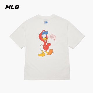 Mlb เสื้อยืดแขนสั้น พิมพ์ลาย Disney Donald Duck แฟชั่นคู่รัก สําหรับผู้ชาย และผู้หญิง TSD01