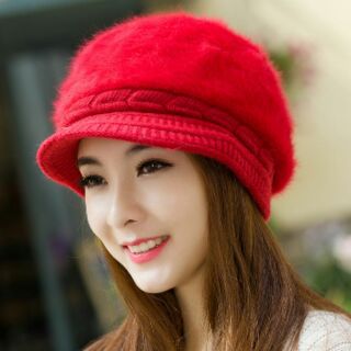 หมวกไหมพรม soft หมวกหน้าหนาว สีแดง