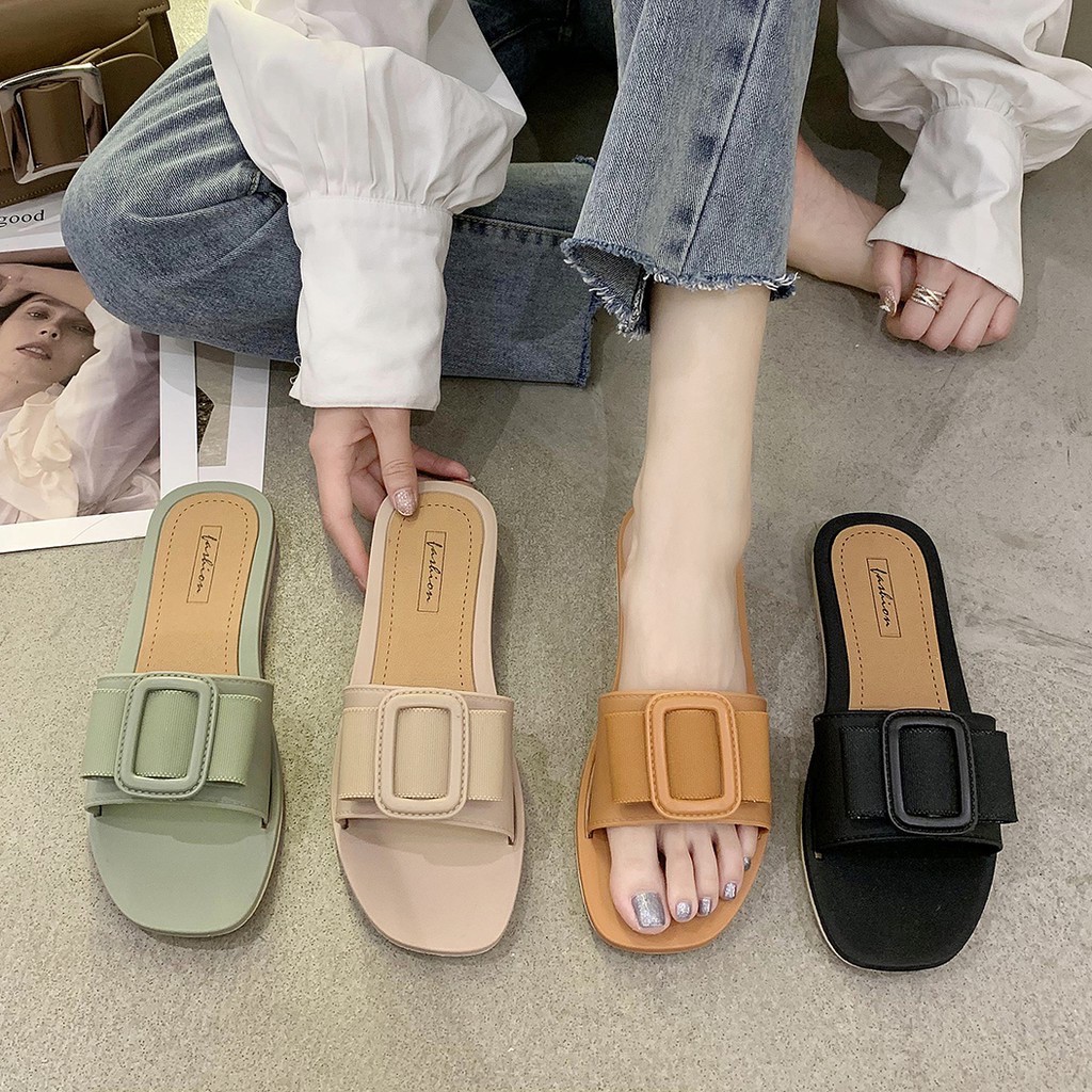 รองเท้าแฟชั่น 1100 （บวกเพิ่ม 1 ไซส์ รองเท้าแตะแบบสวม(เข็มขัด)  งานพอลิเมอร์ มี 4 สี - รูปที่ 3