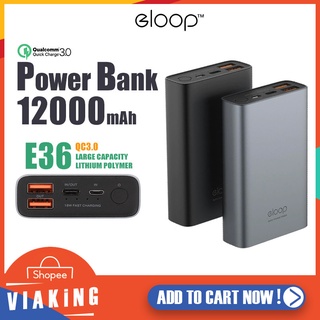 แบตสำรอง ELOOP รุ่น E36 ความจุแบตเตอรี่ 12000mAh. พาวเวอร์แบงค์ชาร์จเร็ว PD 18W PowerBank รองรับทั้งระบบ ios/ Android