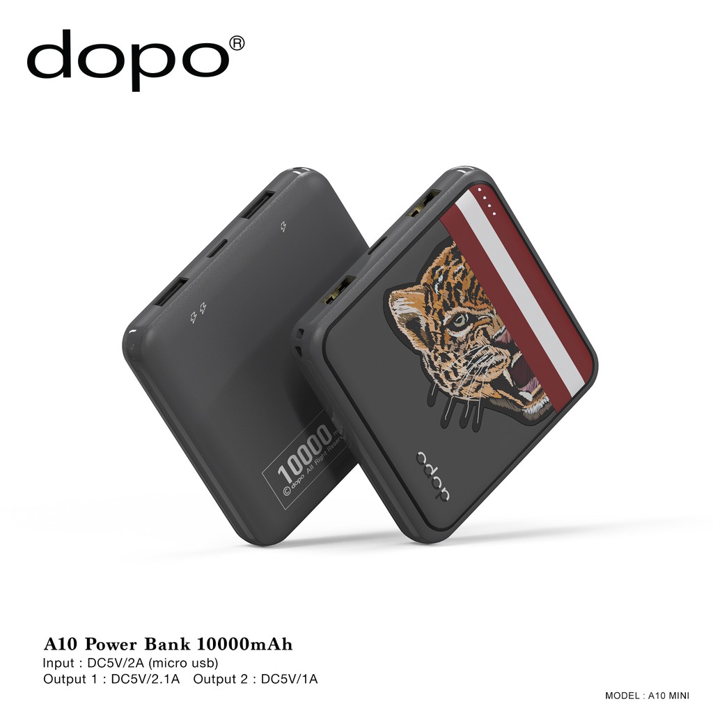 dopo Power Bank รุ่น A10 mini (ลาย Tiger) (ฺGray) 10000 mAh รับประกัน 1 ปี (แบตเตอรี่สำรอง พาวเวอร์แ