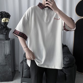 🔥พร้อมส่ง🔥เสื้อยืดโปโล OveRsize แต่งลายสก๊อต