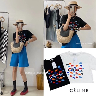 🌟st.f_shop🌟เสื้อยืด แขนสั้น คอกลม งานคอป้าย สกรีนลาย CËLINÉ ผ้าคอตตอน งานsize ( S-XL) มี2สี( ดำ ขาว ) Unisex