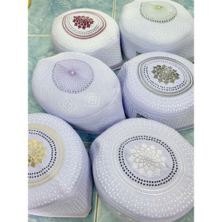 หมวกละหมาด หมวกผู้ชายอิสลามใส่ละหมาด สีขาวลายสวย