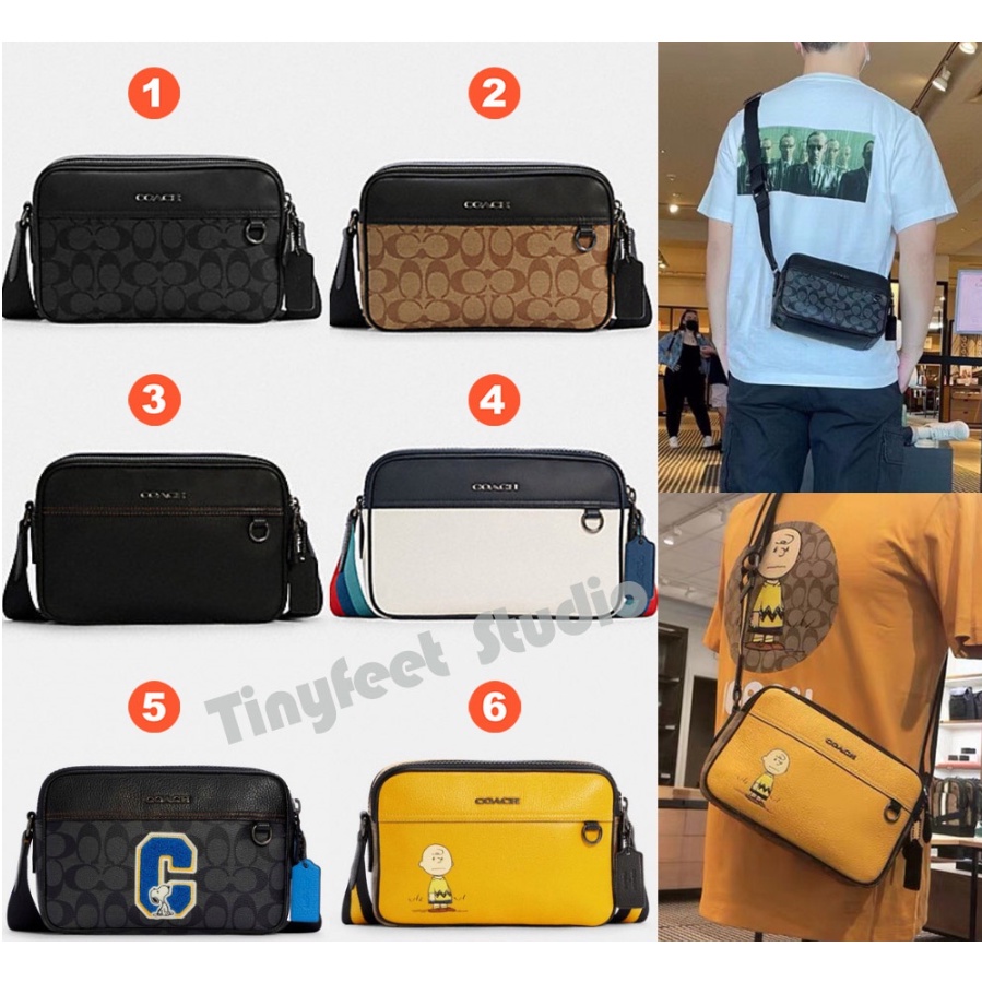 Coach C4149 C4147 C4027 C4026 C4148 Peanuts Graham Double Zip Crossbody Men Women Sling Camera Bag ก