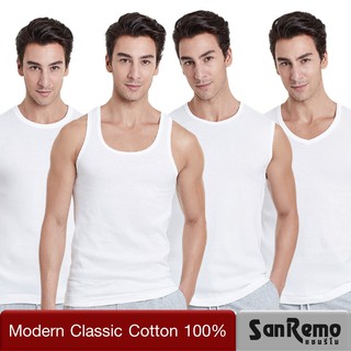 Sanremo เสื้อยืด ติดแอร์ แซนรีโม Modern Classic Cotton 100% นุ่ม เนื้อละเอียด ระบายเหงื่อดี สวมใส่สบาย สีขาว NIS-SCT-WH