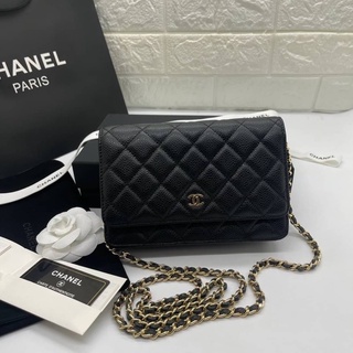 Chanel woc original caviar skin Size 20 cm หนังแท้ 💯 รุ่นใหม่เป็นแม่เหล็ก  อุปกรณ์ครบ