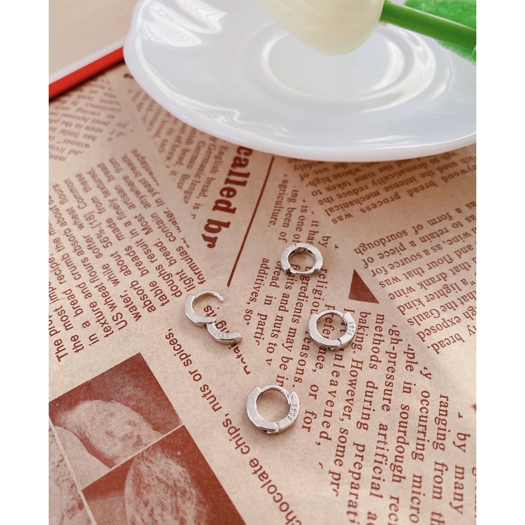 178_goodgift_station - hoop S925 sterling silver earrings ต่างหูเงินแท้ 925 ห่วงกลมแบบล็อค เรียบๆ ใส