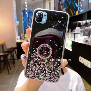 Xiaomi Mi 11 Lite Mi 11 Ultra เคส Soft Case Star Sequins Starry Sky with Finger Ring Bracket Phone Case เคสโทรศัพท TPU Bling Bling Back Cover