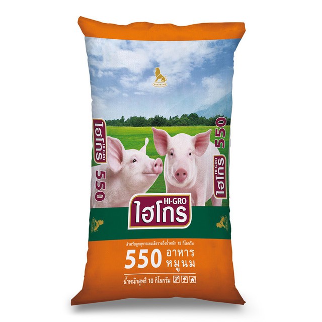 อาหารหมู ไฮโกร 550 อาหารหมูนม สำหรับลูกหมูระยะเลียงราง ถึงน้ำหนักตัว 15 กิโลกรัม ยกกระสอบ30 กิโลกรัม