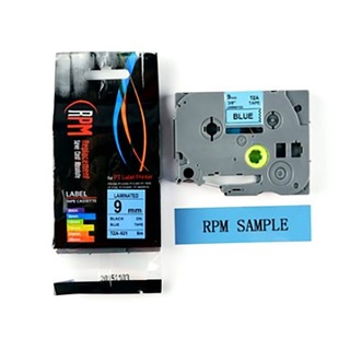 เทปพิมพ์อักษร 9 มม. อักษรดำพื้นน้ำเงิน RPM TZA-521