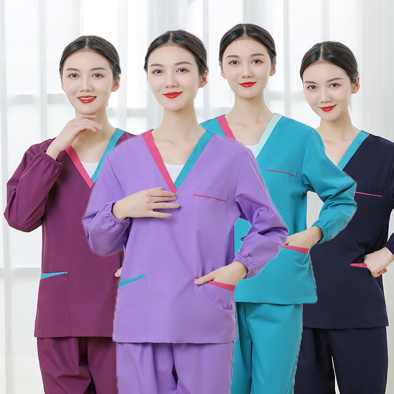 ชื่อฟรีเย็บปักถักร้อยชุดขัดทางการแพทย์เสื้อผ้าสําหรับผู้หญิงแขนยาวชุดเต็มโรงพยาบาลทันตกรรมคลินิกสปาผ้าฝ้าย