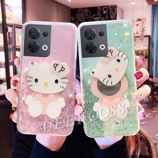 เคสโทรศัพท์มือถือนิ่ม OPPO Reno 8 8Z 8Pro 7 7Z 7Pro 6 6Z 5G 4G Phone Case Lovely Cartoon Soft with Cute Pink Cat Mirror Stand Holder Cover Transparent Smartphone Casing Reno8 Reno7 Reno6 Z Pro