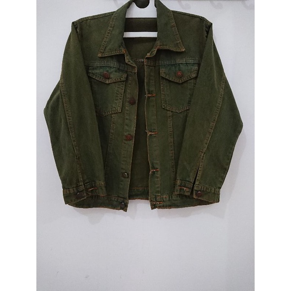HIJAU Preloved Army Green Olive Jeans เสื้อแจ็คเก็ตด้านนอกสําหรับผู้หญิง