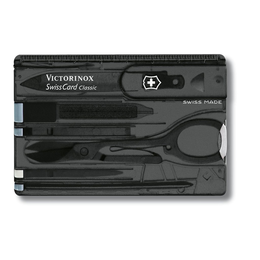 Victorinox Swiss Card Classic - Swiss Card with 10 Functions (0.7133.T3B1) Black Transparent