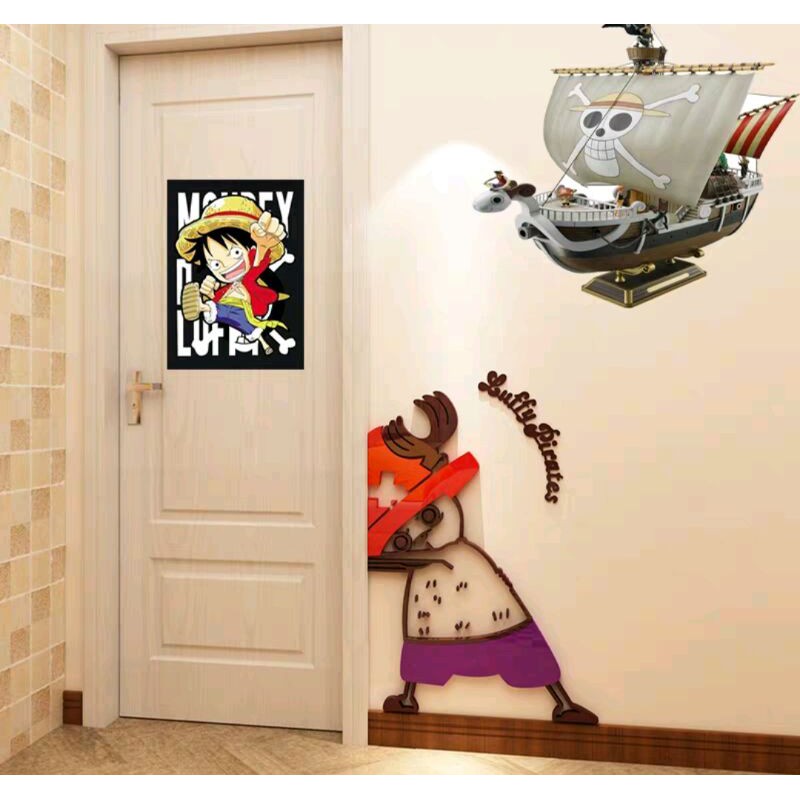 home decorate สติกเกอร์อะคริลิก3D ภาพการ์ตูนวันพีชonepiece อะคริลิคติดผนัง ของตกแต่งผนังDIY 3d อะคริลิคลายการ์ตูน